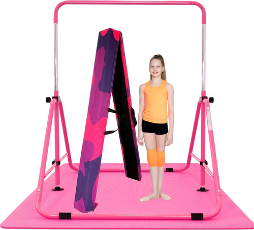 Fold gymnastic bar with - bar, mat